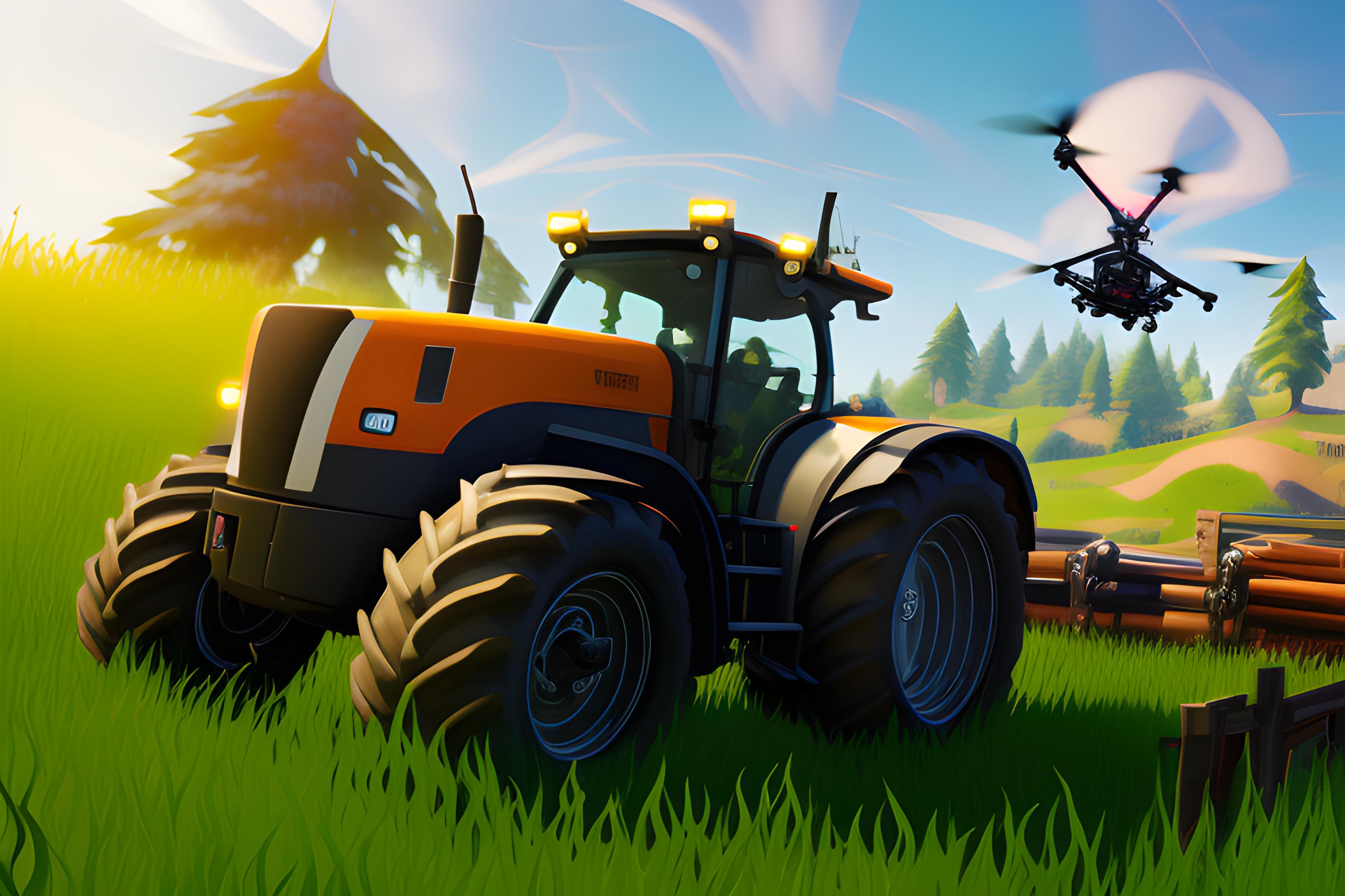 je vais un skime fortnite qui monte dans un tracteur de farming simulator 25 et qui pilote un drone an méme tant